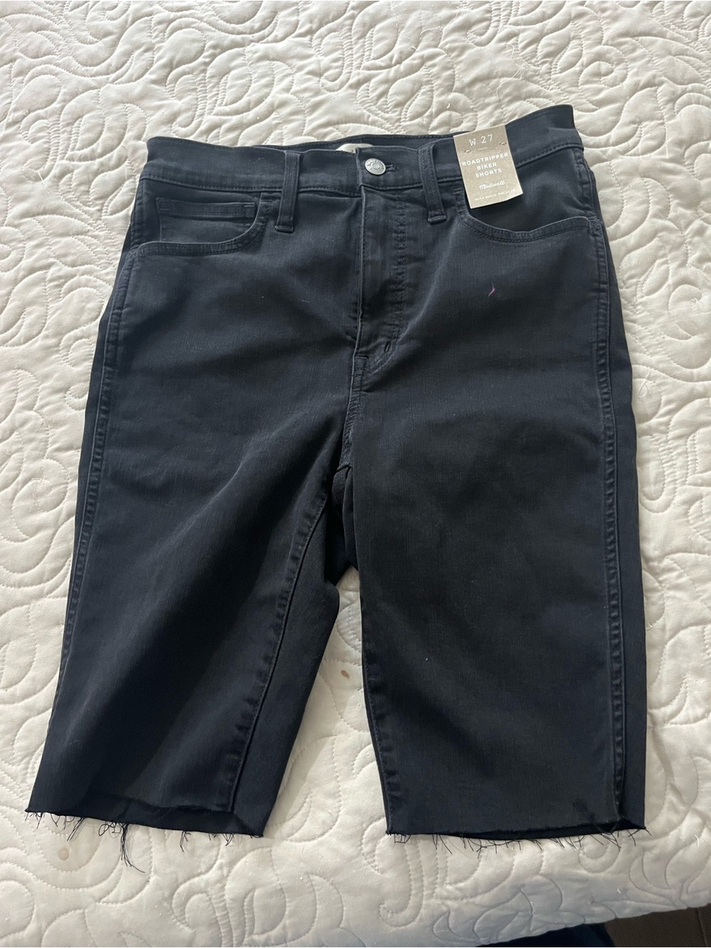 NWT Madewell Black High-Waist Denim Road Tripper Bermuda Shorts Size 27